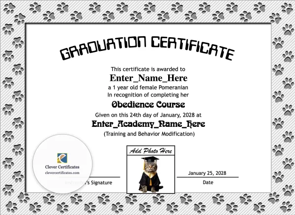 Free Paw-some Graduate Certificate Template