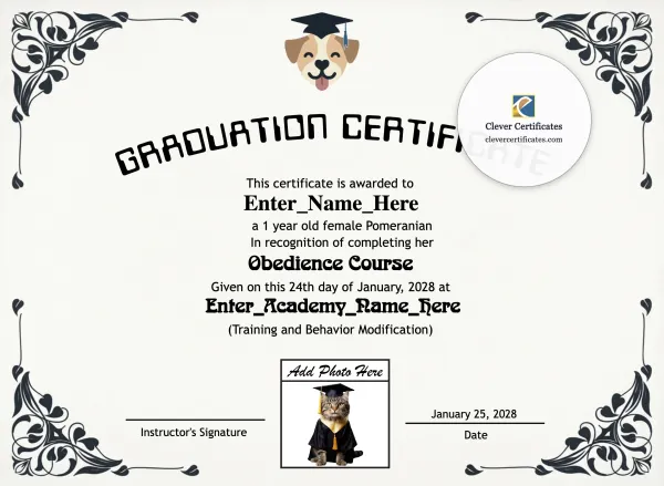 Free Top Dog Graduate Certificate Template