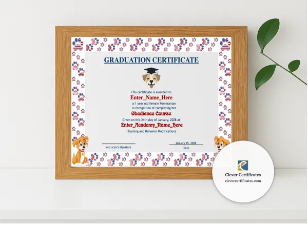 Realistic mockup featuring Goodest Graduate Certificate displayed within a modern frame, set against a minimalistic background.