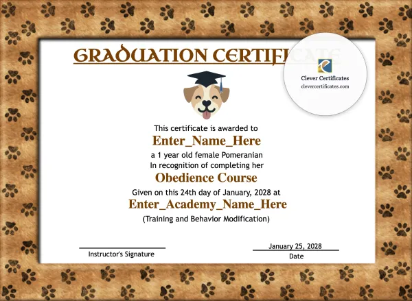 Free Best in Class Dog Certificate Template