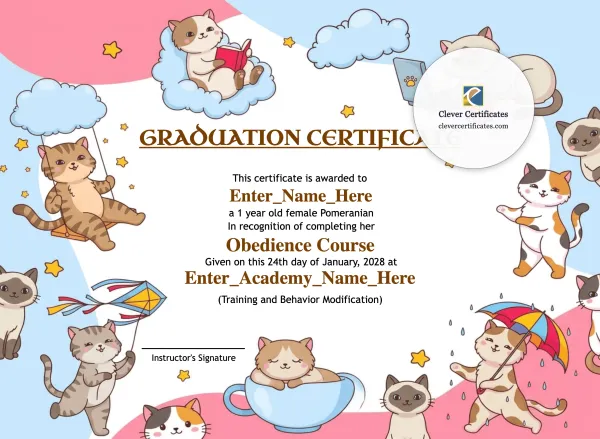 Free Best in Class Cat Certificate Template