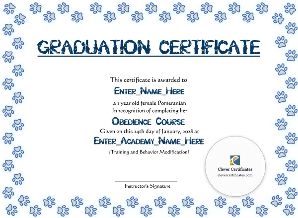 Free Honorary Dog Graduate Certificate Template