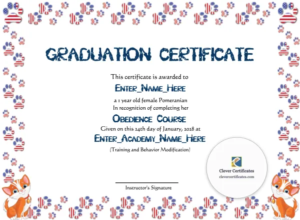 Free Honorary Cat Graduate Certificate Template