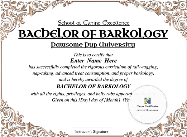 Free Bachelor of Barkology Certificate Template