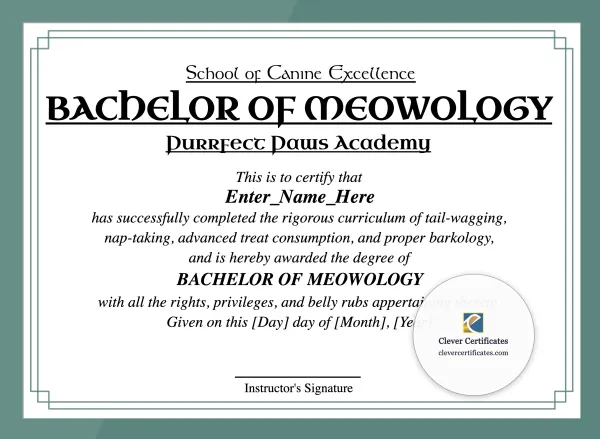 Free Bachelor of Meowology Certificate Template