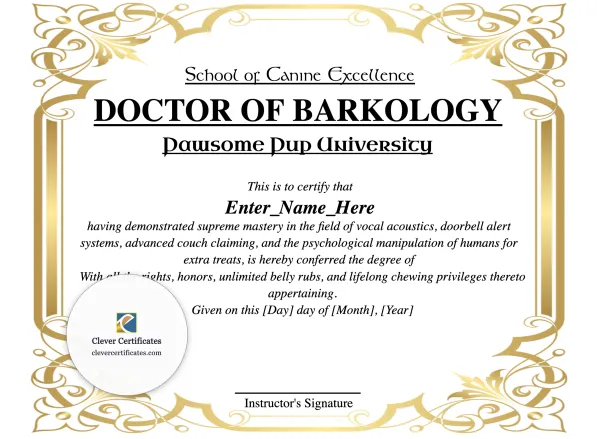 Free Doctor of Barkology Certificate Template