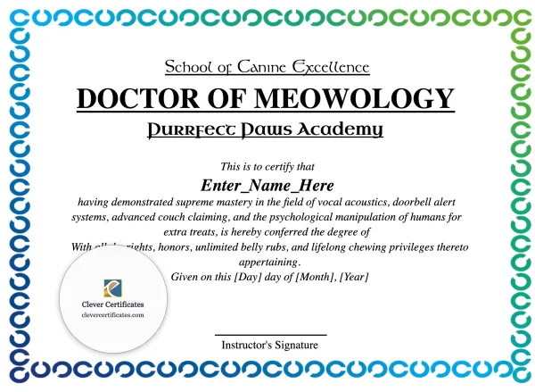 Free Doctor of Meowology Certificate Template