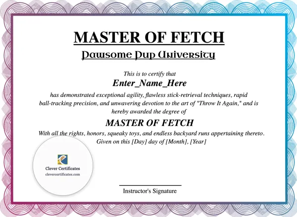 Free Master of Fetch Certificate Template