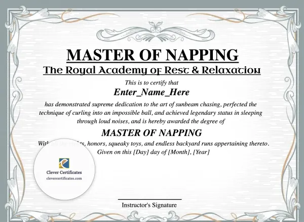 Free Master of Napping Certificate Template