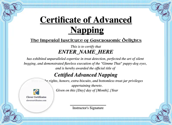 Free Certificate of Advanced Napping Template
