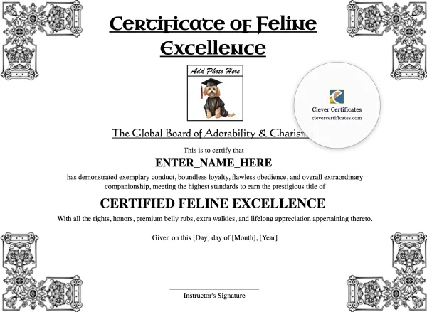 Free Certificate of Feline Excellence Template