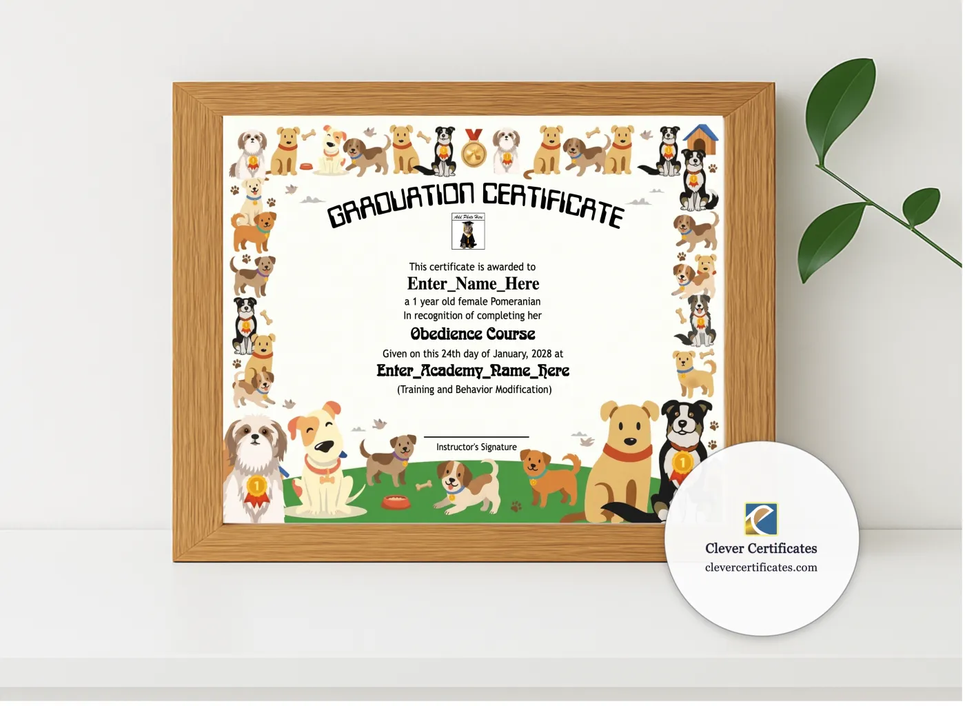 Realistic mockup featuring Certificate Of Paw Some Achievement displayed within a modern frame, set against a minimalistic background.