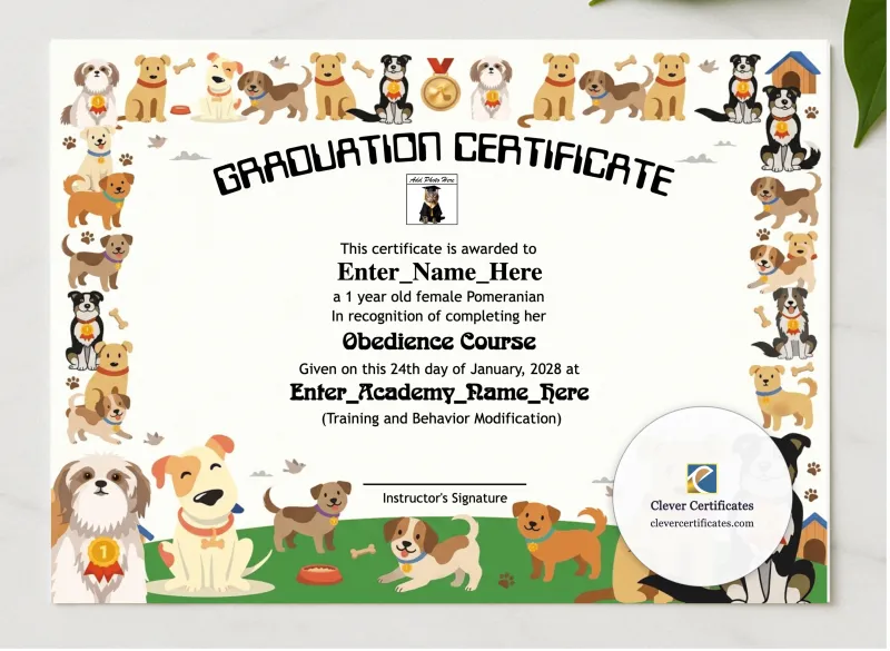 Certificate Of Paw Some Achievement presented in a sleek wooden frame, elegantly arranged on a stylish table.