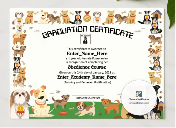 Certificate Of Paw Some Achievement presented in a sleek wooden frame, elegantly arranged on a stylish table.