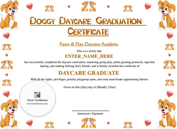 Free Doggy Daycare Graduation Certificate Template