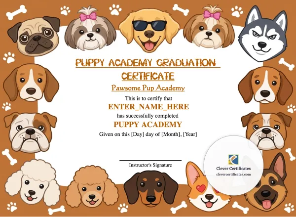 Free Puppy Academy Graduation Certificate Template