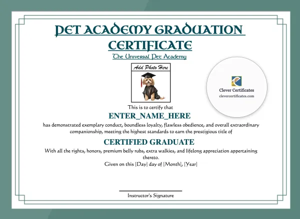 Free Pet Academy Graduation Certificate Template