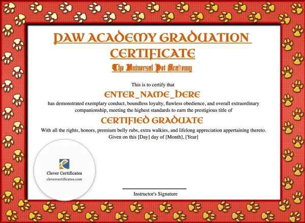 Free Paw Academy Graduation Certificate Template