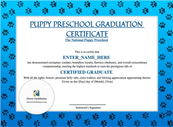 Free Puppy Preschool Graduation Certificate Template