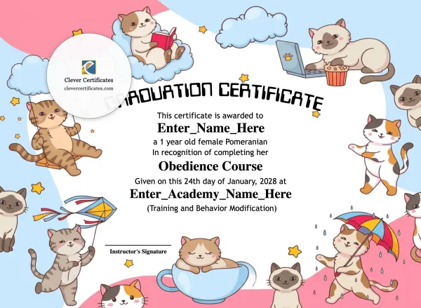 Free Kitten Preschool Graduation Certificate Template