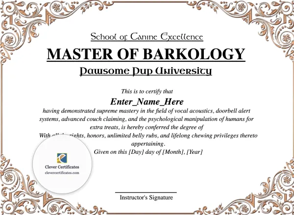 Free Master of Barkology Certificate Template