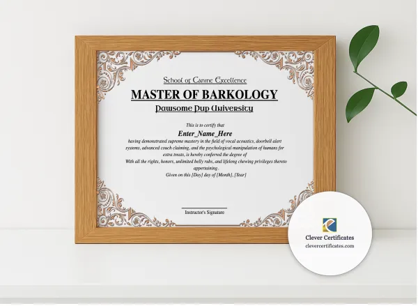 Realistic mockup featuring Master Of Barkology displayed within a modern frame, set against a minimalistic background.