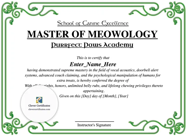 Free Master of Meowology Certificate Template