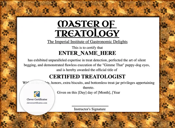 Free Master of Treatology Certificate Template