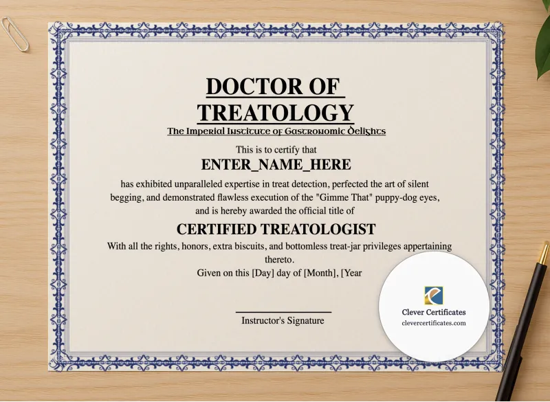 Professional preview of Doctor Of Treatology certificate on high-quality stationery paper, ideal for showcasing the final look.