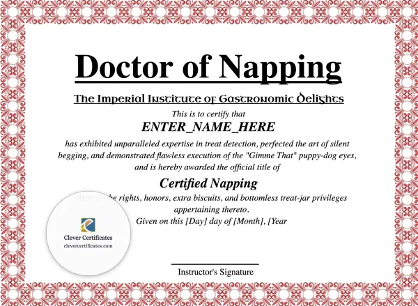 Free Doctor of Napping Certificate Template