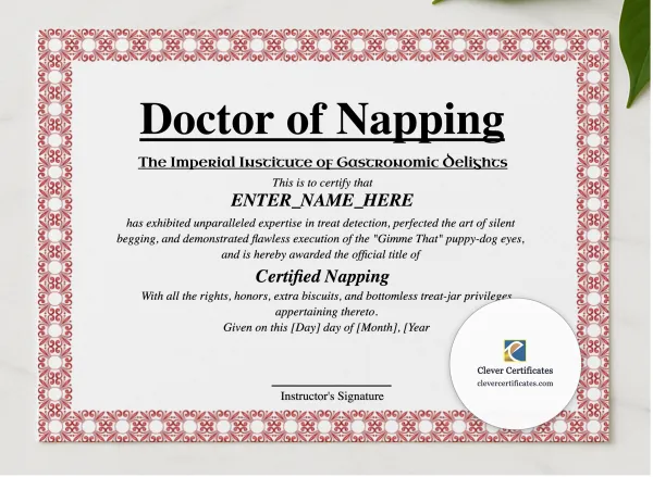 Doctor Of Napping presented in a sleek wooden frame, elegantly arranged on a stylish table.