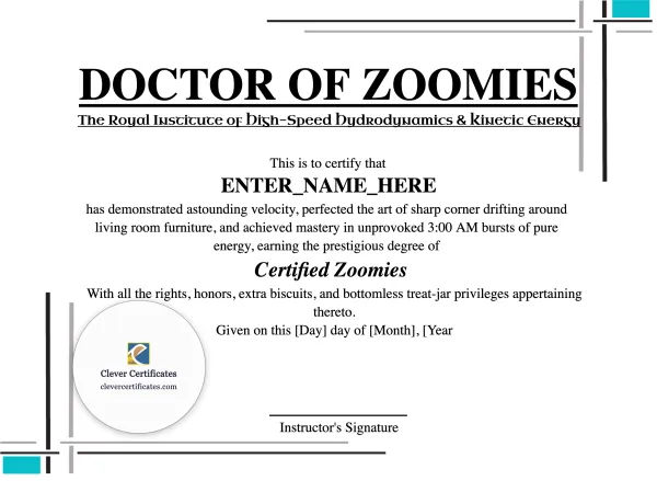 Free Doctor of Zoomies Certificate Template