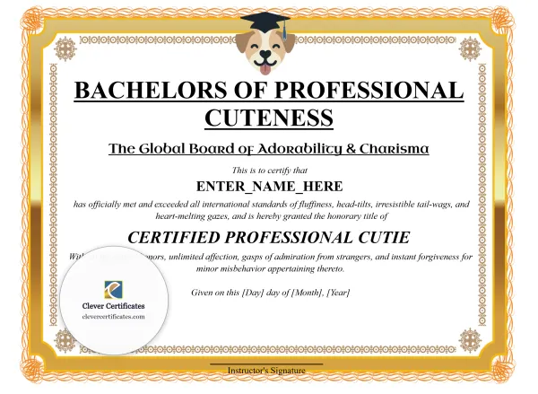 Free Bachelor of Cuteness Certificate Template