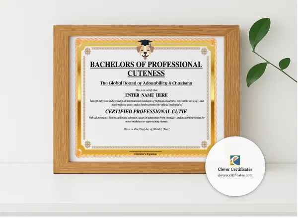 Realistic mockup featuring Bachelor Of Cuteness displayed within a modern frame, set against a minimalistic background.