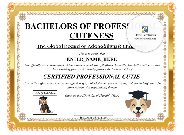 Free Doctor of Cuteness Certificate Template