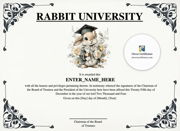 Free Rabbit University Graduation Certificate Template
