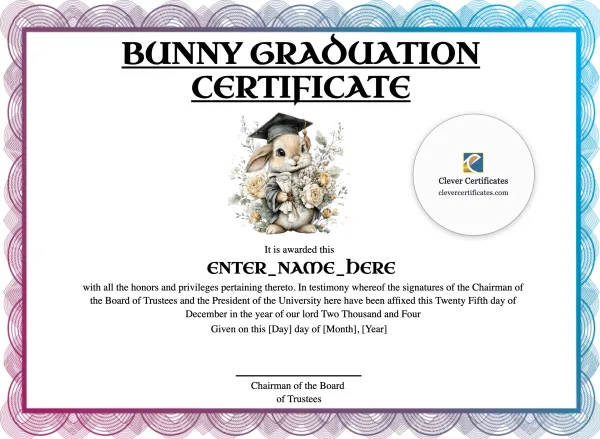 Free Bunny Graduation Certificate Template