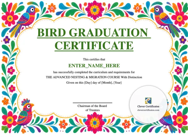 Free Bird Graduation Certificate Template