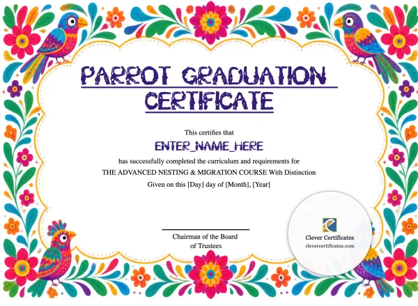 Free Parrot Graduation Certificate Template