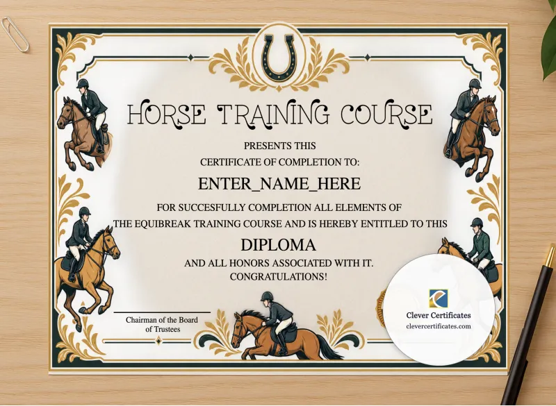 Professional preview of Horse Graduation Certificate certificate on high-quality stationery paper, ideal for showcasing the final look.