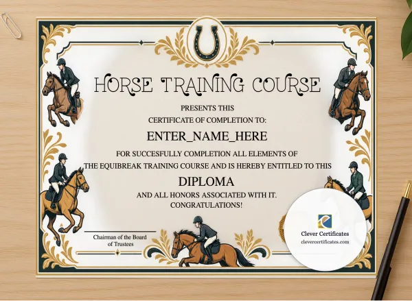 Professional preview of Horse Graduation Certificate certificate on high-quality stationery paper, ideal for showcasing the final look.
