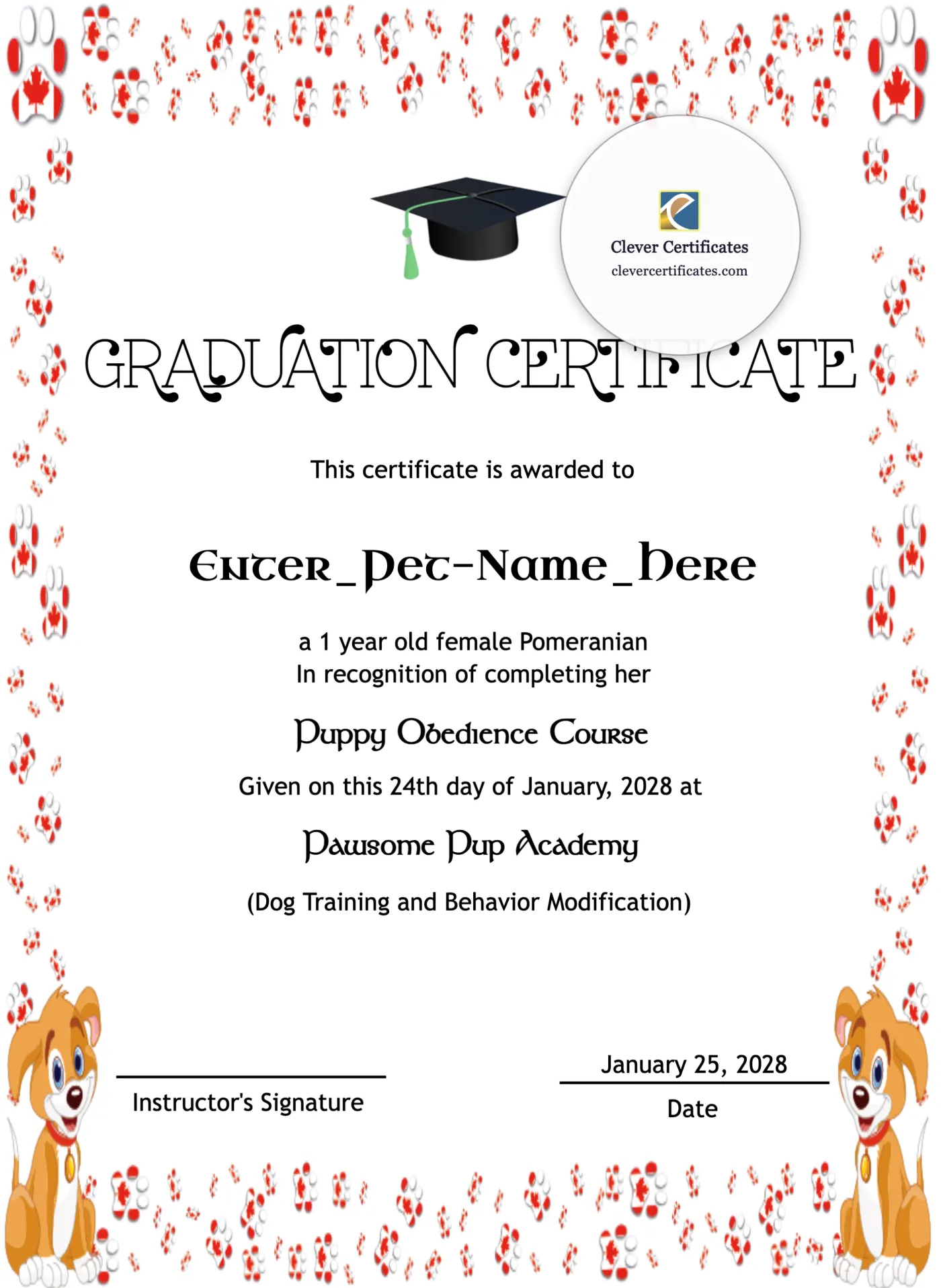 Pet Graduation Certificate Portrait — Certificate Template Preview