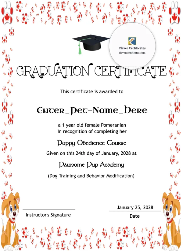 Pet Graduation Certificate Portrait — Certificate Template Preview