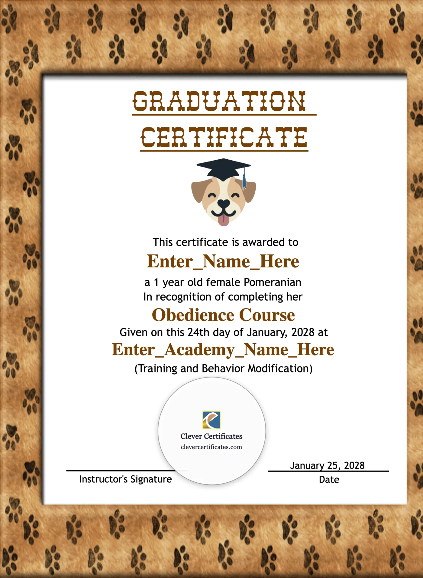Best In Class Dog Certificate Portrait — Certificate Template Preview