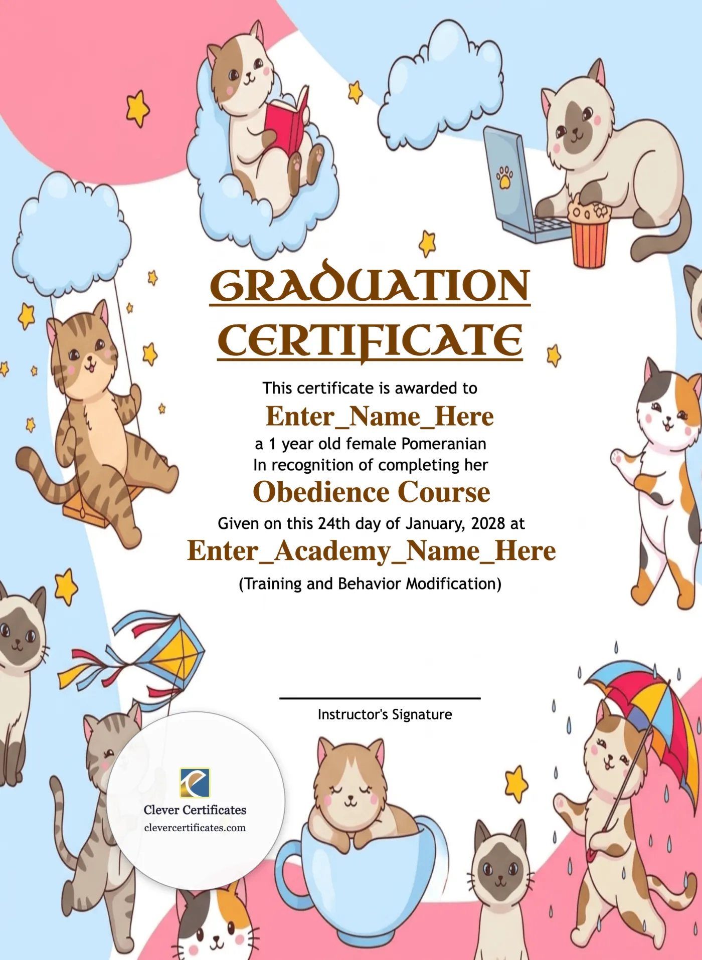 Best In Class Cat Certificate Portrait — Certificate Template Preview