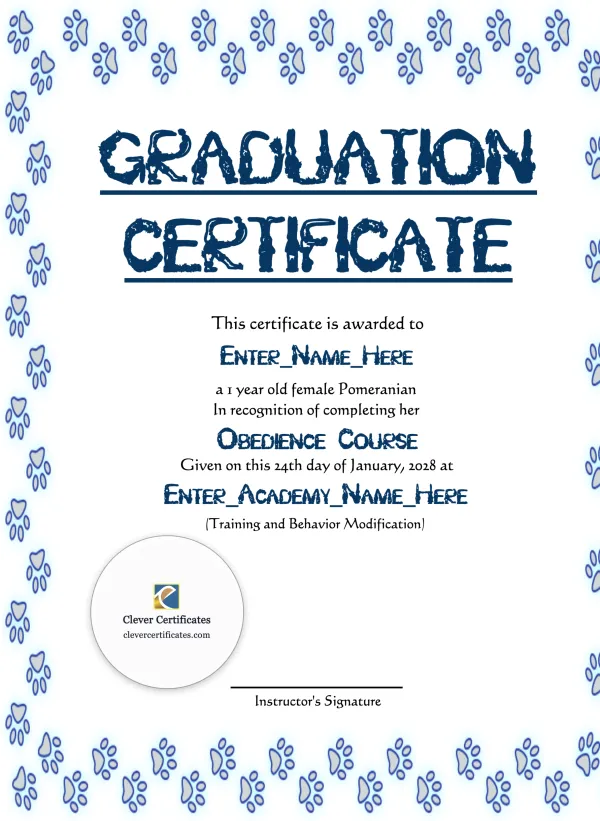 Free Honorary Dog Graduate Certificate Template — Portrait