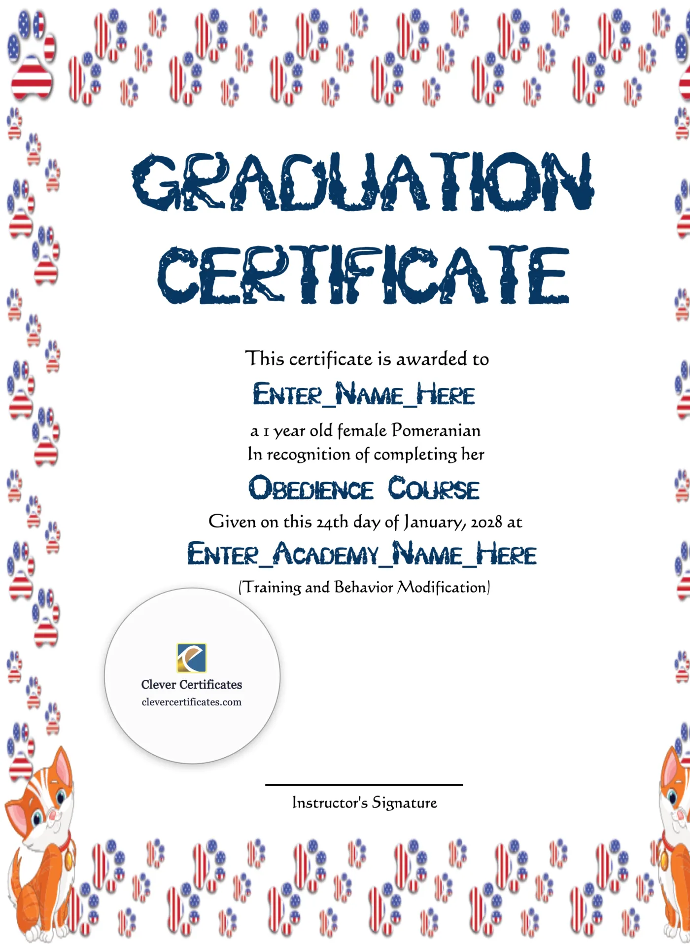 Honorary Cat Graduate Certificate Portrait — Certificate Template Preview