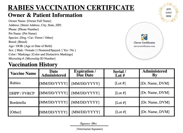 Free Rabies Vaccination Certificate Template