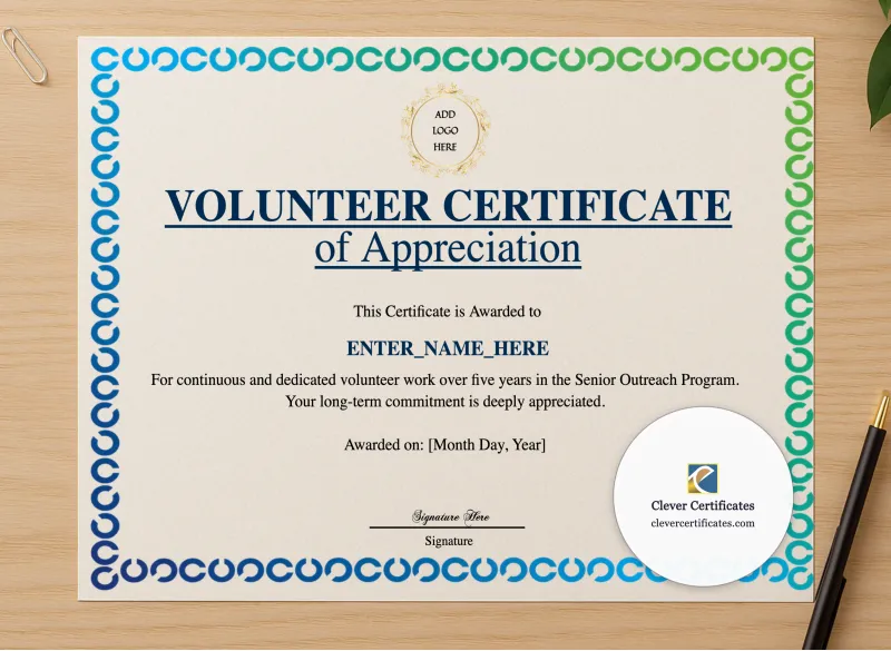 Professional preview of Animal Hospital Volunteer Certificate certificate on high-quality stationery paper, ideal for showcasing the final look.