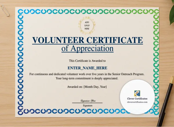 Professional preview of Animal Hospital Volunteer Certificate certificate on high-quality stationery paper, ideal for showcasing the final look.